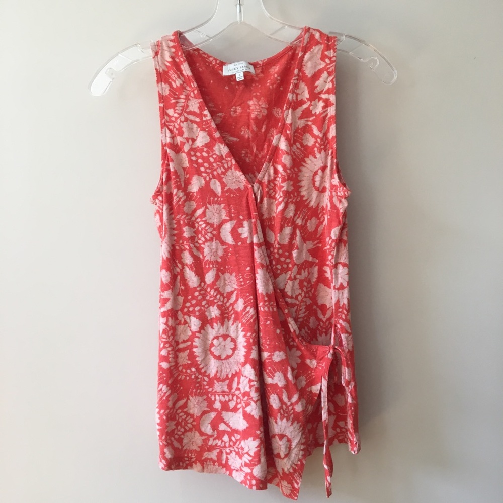 Lucky brand patterned sleeveless top w/ tie